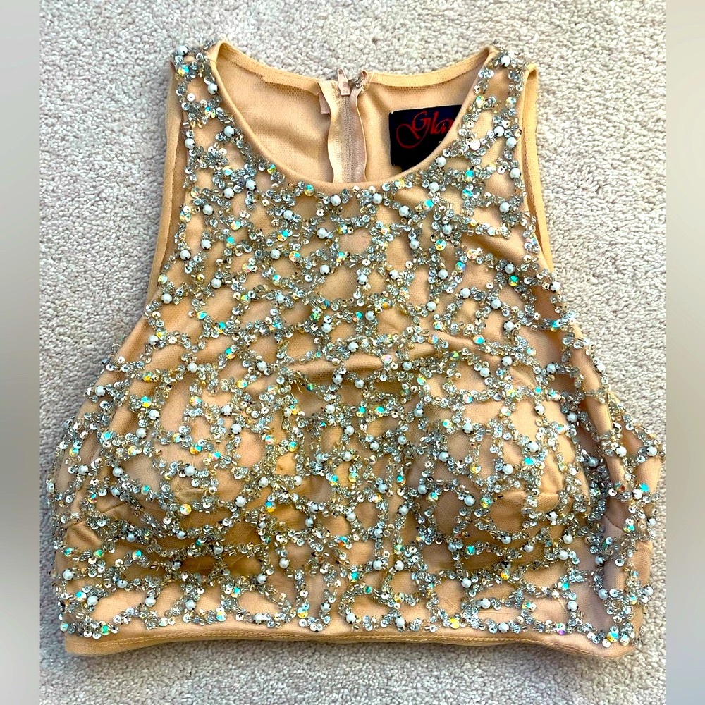Bejeweled Crop Top Tan Silver